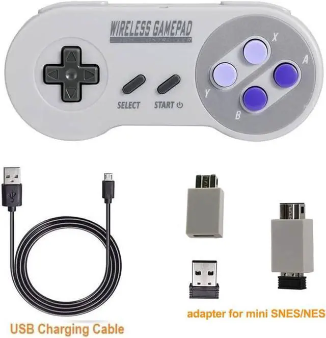 Alt view image 6 of 6 - Wireless Controller for Mini SNES (Classic Edition/Mini NES, Not Worked with Copied Console Gamepad with USB Wireless Receiver Compatible with Switch, Windows,iOS,Liunx,Android Device (2 Packs)