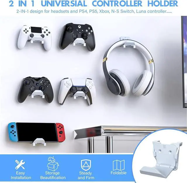 Alt view image 3 of 7 - Controller Wall Mount Holder for PS5/PS4/Xbox/Switch Controller, Strong Adhesive/Screw Controller Holder Headphone stand, Headset Hanger Hook for Universal Gaming Controller and Headset - 6 Pack