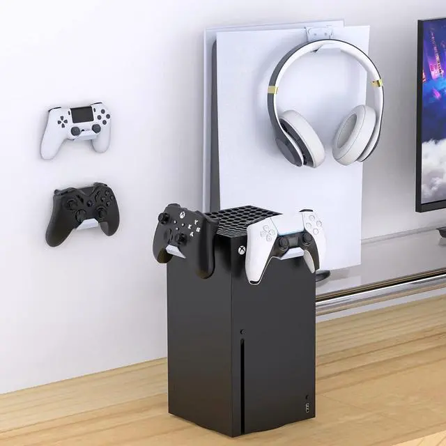 Alt view image 7 of 7 - Controller Wall Mount Holder for PS5/PS4/Xbox/Switch Controller, Strong Adhesive/Screw Controller Holder Headphone stand, Headset Hanger Hook for Universal Gaming Controller and Headset - 6 Pack