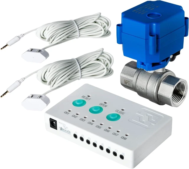 Main image of LS43 Water Leak Detector Alarm System, Automatic Shut-Off Valve and 2 Detection Sensors, Connects Up to 8 Sensor to Prevent Flooding, 3/4" NPT