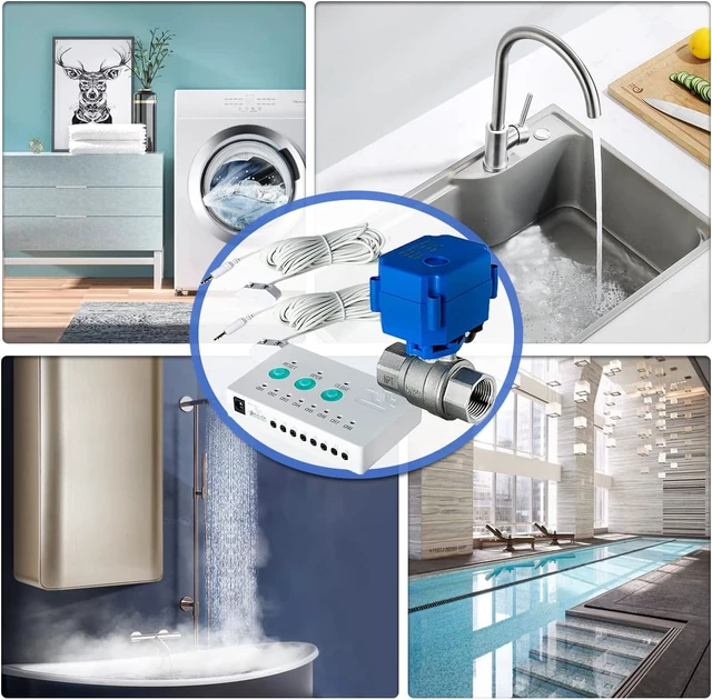 Alt view image 4 of 6 - LS43 Water Leak Detector Alarm System, Automatic Shut-Off Valve and 2 Detection Sensors, Connects Up to 8 Sensor to Prevent Flooding, 3/4" NPT