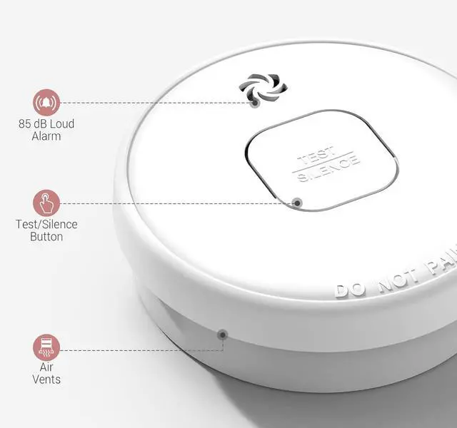 Alt view image 6 of 7 - Smoke Detector Battery Operated, 10-Year Smoke Alarm with Photoelectric Sensor, Fire Alarms Smoke Detectors with Test Button and Low Battery Warning, Fire Safety for Home,6 Pack