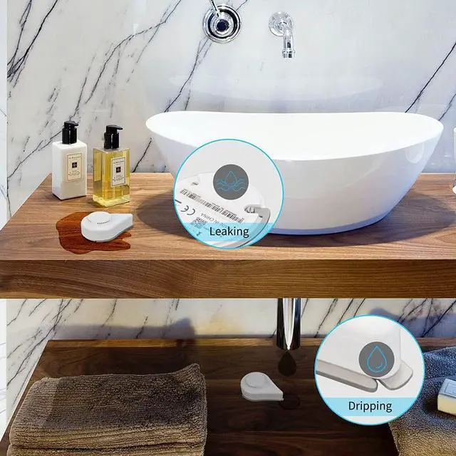 Alt view image 3 of 6 - Zigbee Water Leak Sensor with Dripping Detection 4 Pack, 120 dB Alarm, App Notifications Enabled When Compatible with Home Assistant and Compatible Zigbee HUB, Batteries Included