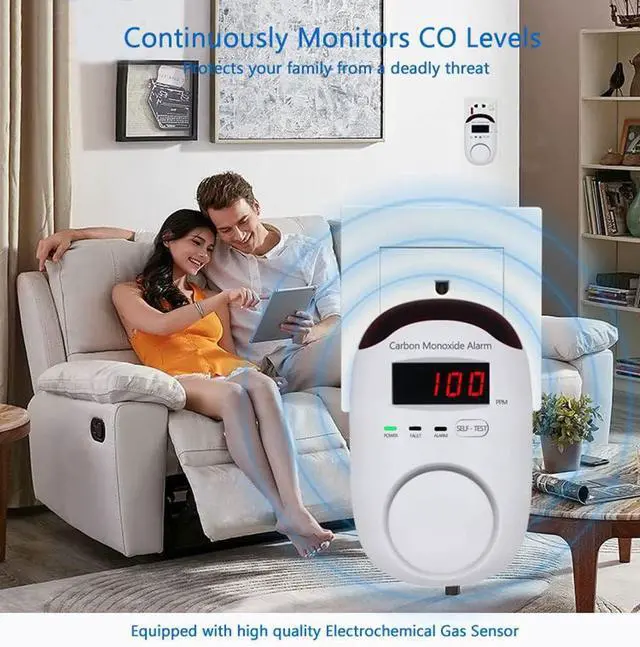 Alt view image 5 of 7 - Plug-in Type Carbon Monoxide Alarm, CO Detector Monitor with LED Digital Display and Voice Alert for Home/Kitchen -1 Pack