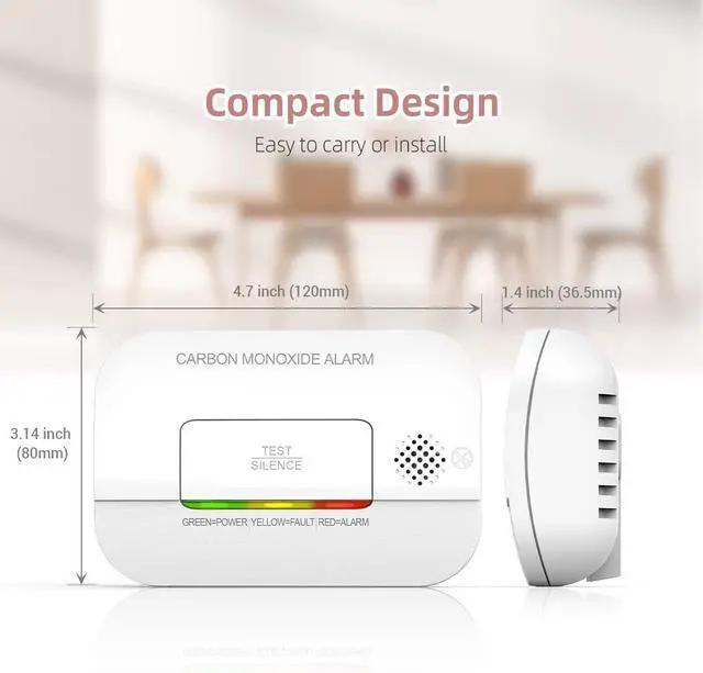 Alt view image 2 of 7 - Carbon Monoxide Detector, 7 Year Sensor Life CO Detector with Battery Warning Indicator and Test Button, 85 dB, for Ceiling and Wall Mounting, White (4 Pack)