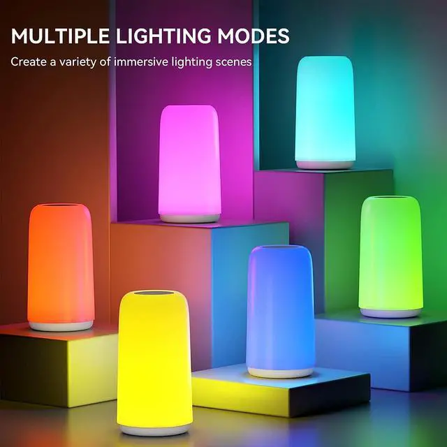 Alt view image 3 of 7 - Touch Bedside Table Lamp, [Sleek Design & RGB Mode] 3 Way Dimmable Small Lamp for Bedroom, LED Lamp with Warm White Lights, Multi-Color Smart Nightstand Lamp for for Living Room Home Gifts