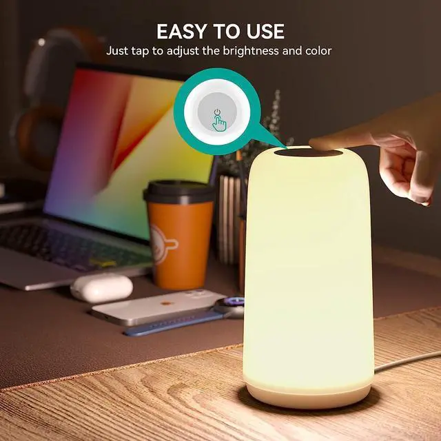 Alt view image 4 of 7 - Touch Bedside Table Lamp, [Sleek Design & RGB Mode] 3 Way Dimmable Small Lamp for Bedroom, LED Lamp with Warm White Lights, Multi-Color Smart Nightstand Lamp for for Living Room Home Gifts