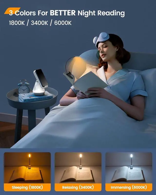 Alt view image 3 of 7 - Glocusent Willow Book Light for Reading in Bed, 10LED Bright Reading Light, 3 Colors & 3 Brightness, Rechargeable Book Light Lasts for 80hr, Lightweight Clip on Book Light, Perfect for Book Lovers