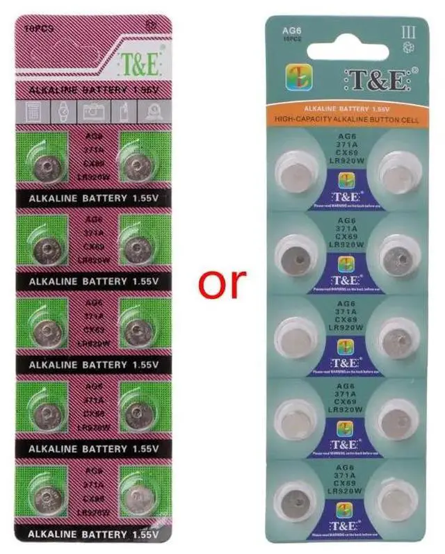Alt view image 6 of 6 - 10PCS Alkaline Battery AG6 1.55V Button Coin Cell 371 SR920SW LR920 SR927 171 370 L921 LR69 SR920 Watch Batteries