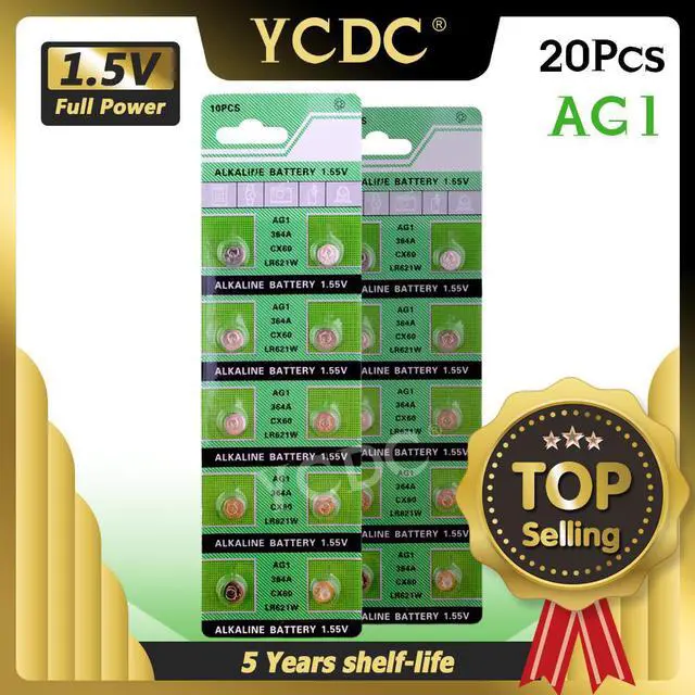 Main image of 20pcs 1.55V AG1 LR621 SR621 164 Button Battery LR621W CX60 364A Cell Coin Alkaline Batteries TR621SW For Watch Toys Calculators