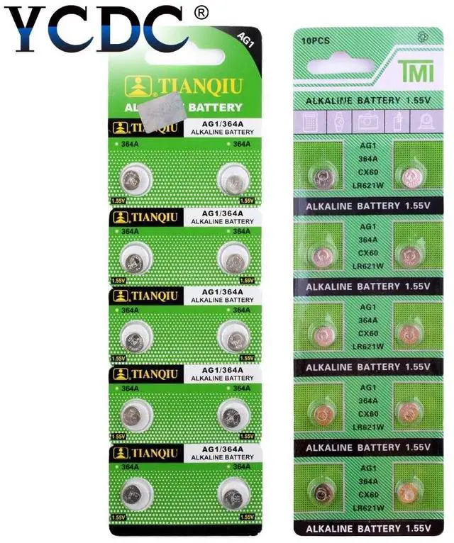 Alt view image 3 of 6 - 20pcs 1.55V AG1 LR621 SR621 164 Button Battery LR621W CX60 364A Cell Coin Alkaline Batteries TR621SW For Watch Toys Calculators