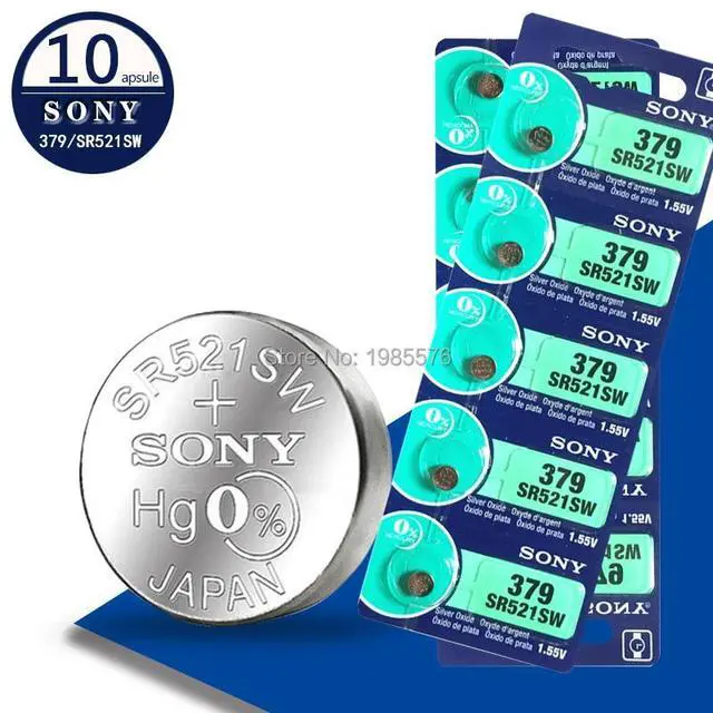 Main image of 10pcs/lot For Sony 379 1.55V Silver Oxide Watch Battery 379 SR521SW D379 SR63 V379 AG0 Button Coin Cell MADE IN JAPAN
