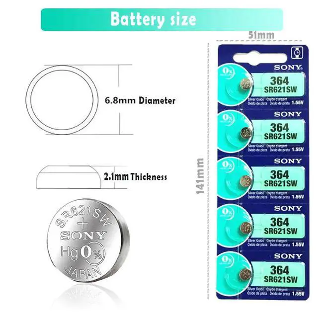Alt view image 2 of 6 - 10PCS Sony 364 SR621SW V364 SR60 SR621 AG1 LR621 164 531 1.55V Button Batteries For Watch Toy Remote Cell Coin Battery