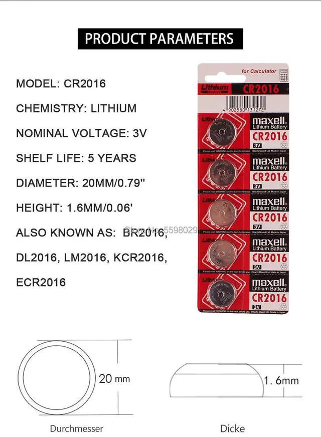 Alt view image 2 of 3 - 3pcs brand For maxell cr2016 BR2016 DL2016 LM2016 KCR2016 ECR2016 3v button cell coin lithium batteries for watch
