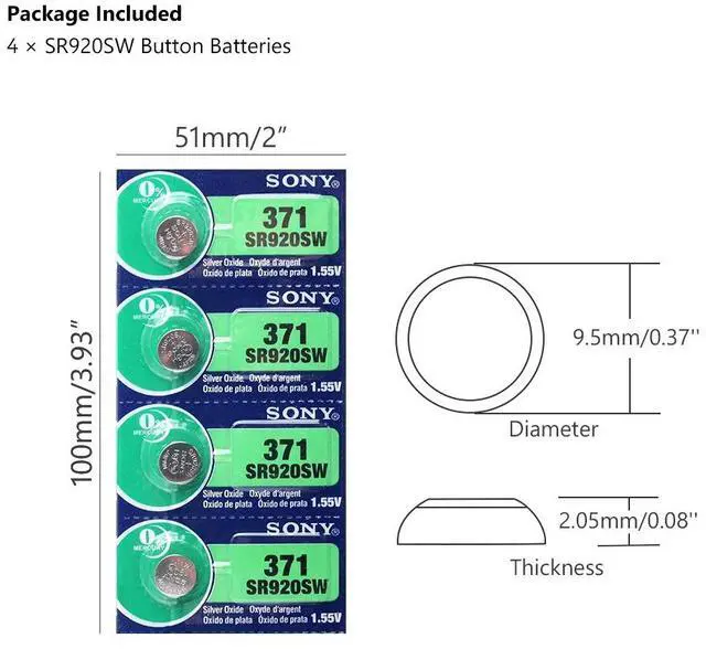 Alt view image 3 of 6 - 4pcs SONY 45mAh AG6 371 SR920SW LR920 171 370 371 L921 LR69 SR920 SR69 1.55V Button Cell watch Coin Silver Oxide Battery