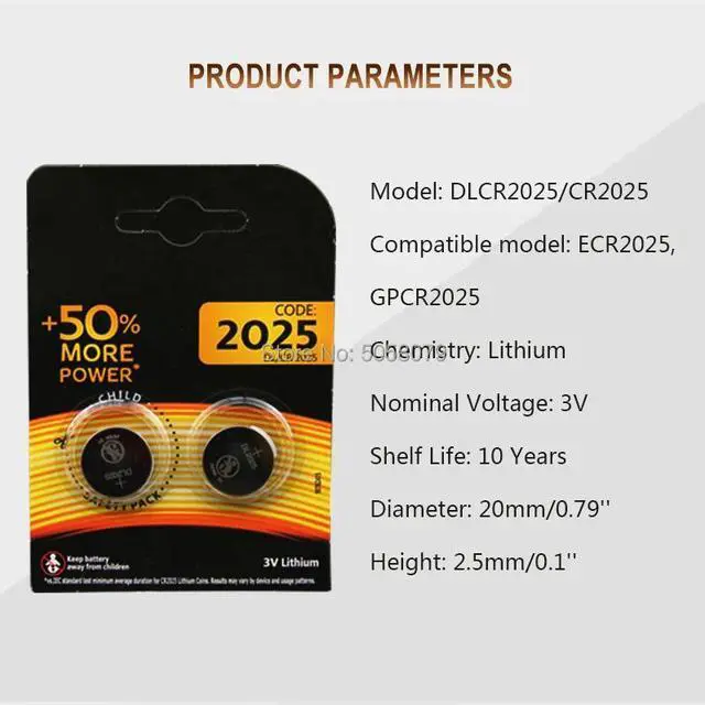 Alt view image 2 of 6 - 8PCS/LOT cr 2025 3V for DURACELL Lithium cr2025 Button Cell Batteries Coin Battery For LED Lights Toys Watches