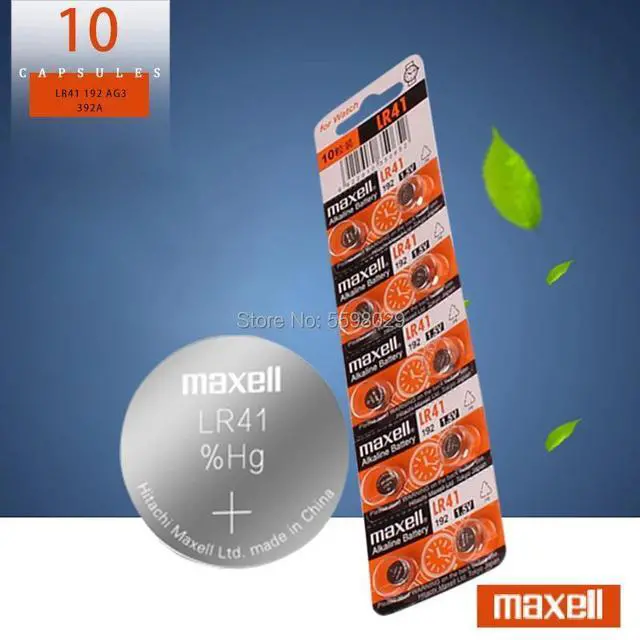 Main image of 10pcs LR41 Button AG3 G3A L736 192 392A Zn/MnO2 1.5V Cell Batteries for Maxell SR41 Lithium Coin Batteries