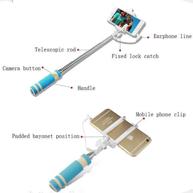 Alt view image 3 of 5 - Hot Sale Mini Selfie Stick with Button Wired Cotton Material Handle Monopod Universal for Mobile Phone