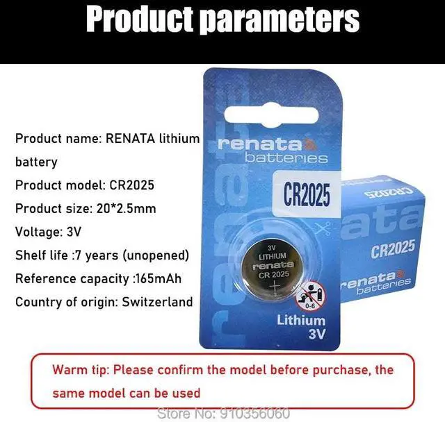 Alt view image 6 of 6 - RENATA CR2025 Button Cell Batteries 1PCS/LOT cr 2025 3V Lithium Coin Battery For Watch Calculator Weight Scale