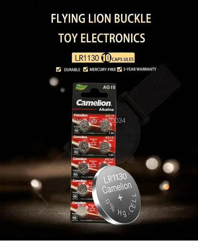 Alt view image 4 of 5 - 10pcs/lot AG10 389 LR54 SR54 SR1130W Camelion Battery Cell 1.5V AG10 LR1130 Alkaline Button Battery 189 LR1130 Button Batteries