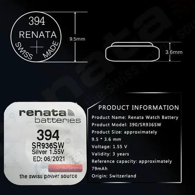 Alt view image 2 of 6 - 3pack renata 394 SR936SW AG9 Button Battery For Watch Clock Repair Tools Cell Batteries