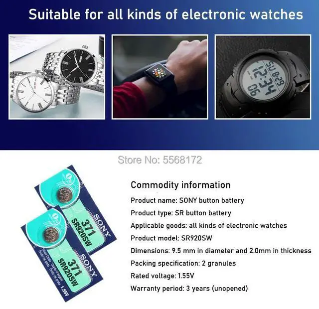 Alt view image 2 of 6 - 2pcs SONY 45mAh AG6 371 SR920SW LR920 171 370 371 L921 LR69 SR920 SR69 1.55V Button Cell watch Coin Silver Oxide Battery