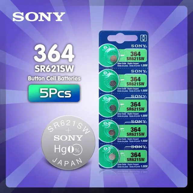 Main image of 5pcs For Sony 1.55V 364 SR621SW V364 SR60 SR621 AG1 Watch Battery Silver Oxide Button Coin Cell Batteries MADE IN JAPAN