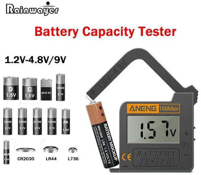 Main image of 168Max Digital Lithium Battery Tester Battery Capacity Diagnostic Tool LCD Display Check AAA AA 6F22 9V CR2032 Button Battery