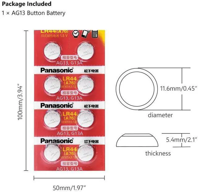 Alt view image 2 of 6 - lr44 Lithium Coin Batteries A76 AG13 8pcs 1.5V Button Cell Battery G13A LR44 LR1154 357A SR44
