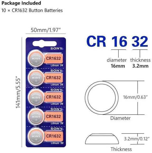 Alt view image 2 of 6 - 2020   10PCS  CR1632 Button Battery Lithium Coin Cell Batteries 3V LM1632 BR1632 ECR1632 CR 1632 For Electronic Watch Toy
