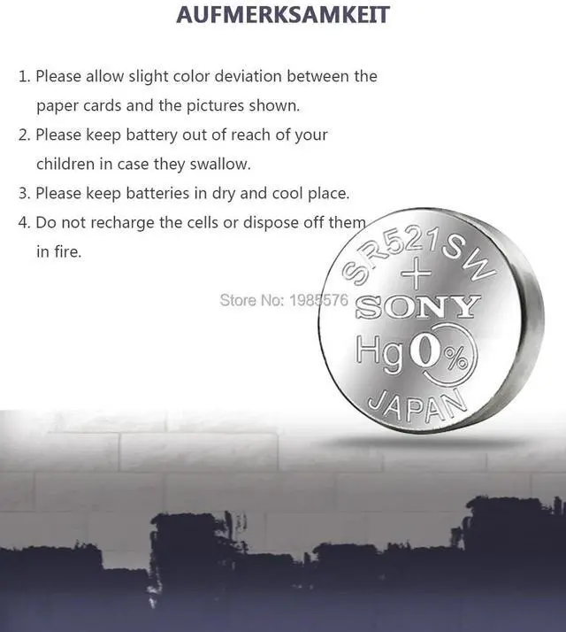 Alt view image 6 of 6 - 10pcs/lot For Sony 379 1.55V Silver Oxide Watch Battery 379 SR521SW D379 SR63 V379 AG0 Button Coin Cell MADE IN JAPAN