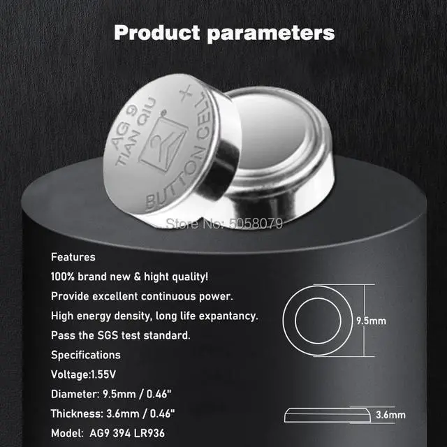 Alt view image 2 of 6 - 10pcs/pack AG9 LR936 394 Button Batteries SR936 194 Cell Coin Alkaline Battery 1.55V SR936SW CX194 For Watch Toys Remote