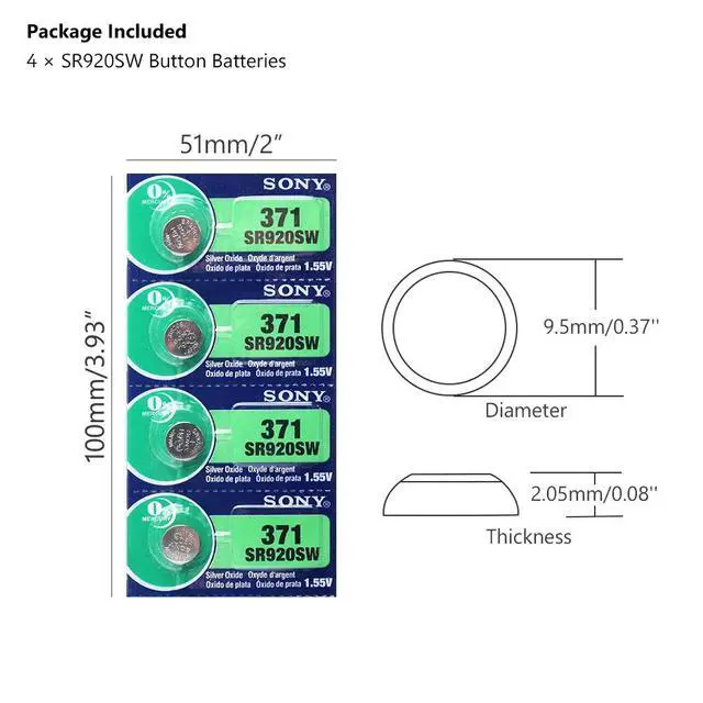 Alt view image 3 of 6 - 4pcs SONY 45mAh AG6 371 SR920SW LR920 171 370 371 L921 LR69 SR920 SR69 1.55V Button Cell watch Coin Silver Oxide Battery