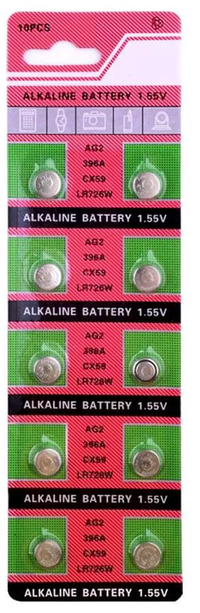 Alt view image 2 of 6 - 10pcs  button batteries for SR726 196 397 unit coin alkaline batteries 1.55V AG2 SR726 LR59 for watch toy remote control