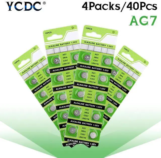 Alt view image 4 of 6 - 40PCS 1.55V AG7 LR927 LR 927 Alkaline Battery Button Coin Cell Watch Batteries LR927 LR57 SR927W 399 GR927 395A 195 395 399