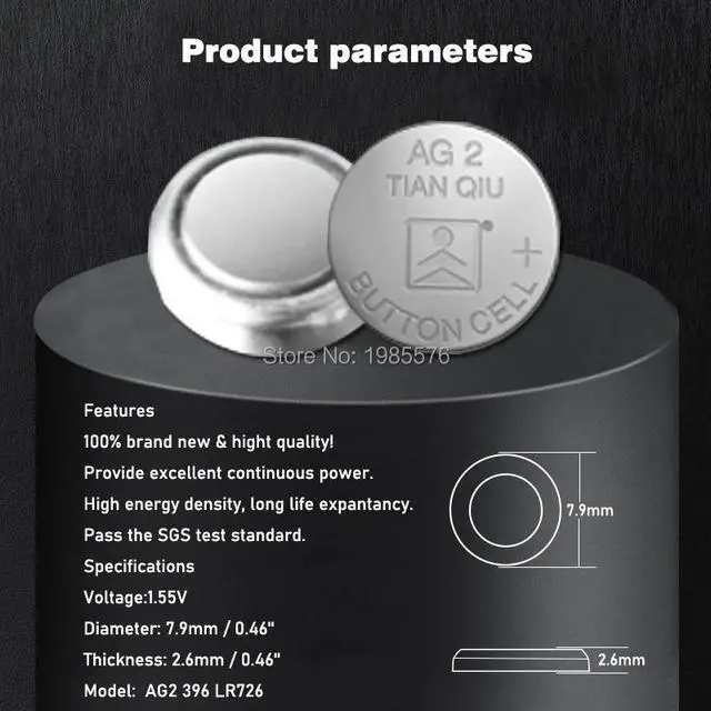 Alt view image 2 of 6 - 10pcs/pack LR726 396 AG2 Button Battery SR726 196 Cell Coin Alkaline Batteries 1.55V SG2 SR9 726 LR59 For Watch Toys Remote