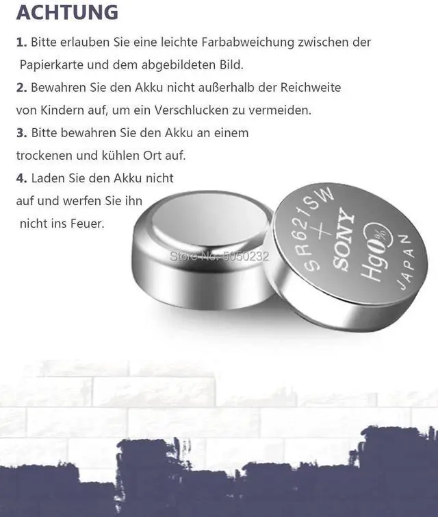 Alt view image 6 of 6 - 2pcs  For Sony 1.55V 364 SR621SW V364 SR60 SR621 AG1 Watch Battery Button Coin Cell Batteries MADE IN JAPAN