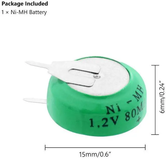 Alt view image 2 of 6 - 1.2 Volt 80mAh Ni-MH Li-Po Lithium Li-polymer Rechargeable Button Coin Cell Battery With Solder Pins Bateria Batteries for watch
