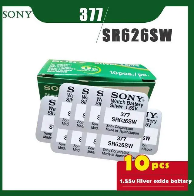 Main image of 10PCS SONY 377 SR626SW 1.55V Silver Oxide Button Cell Battery 626 SR626 V377 AG4 for Watch Toys Single grain packing