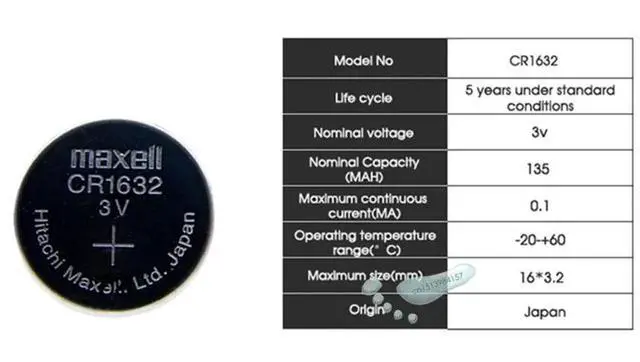 Alt view image 5 of 5 - 5pc Maxell cr1632 3v button cell coin lithium batteries for watch car toy BR1632 ECR1632 DL1632 KCR1632 LM1632 KL1632