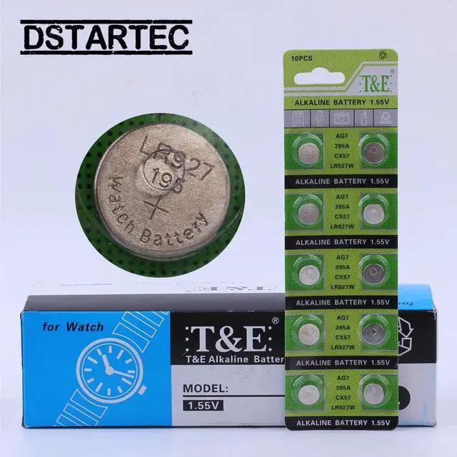 Alt view image 5 of 6 - 10pcs/card 30mAh 1.55V AG7 LR927 LR57 SR927W 399 GR927 395A AG 7 Battery Button Batteries For Watch Toys Remote Cell Coin Batte
