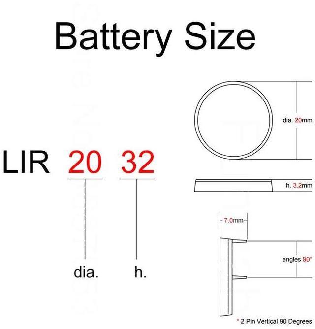 Alt view image 3 of 3 - Lithium Button Coin Cell Battery LIR2032 with 2 Pin Vertical 90 Degrees 3.6V Li-ion Rechargeable Batteries 2032 Built-in 2 Legs