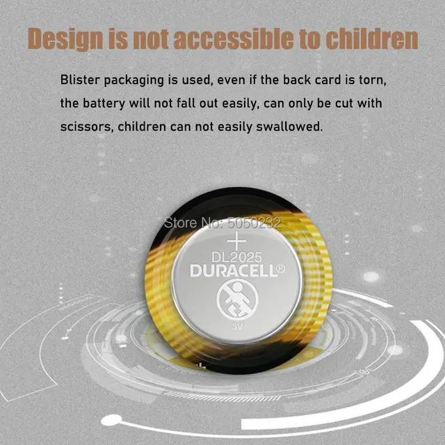 Alt view image 5 of 6 - 4PCS for DURACELL CR2025 Button Cell Battery 3V Lithium Batteries for Watch Toy Computer Calculator Control DLCR 2025