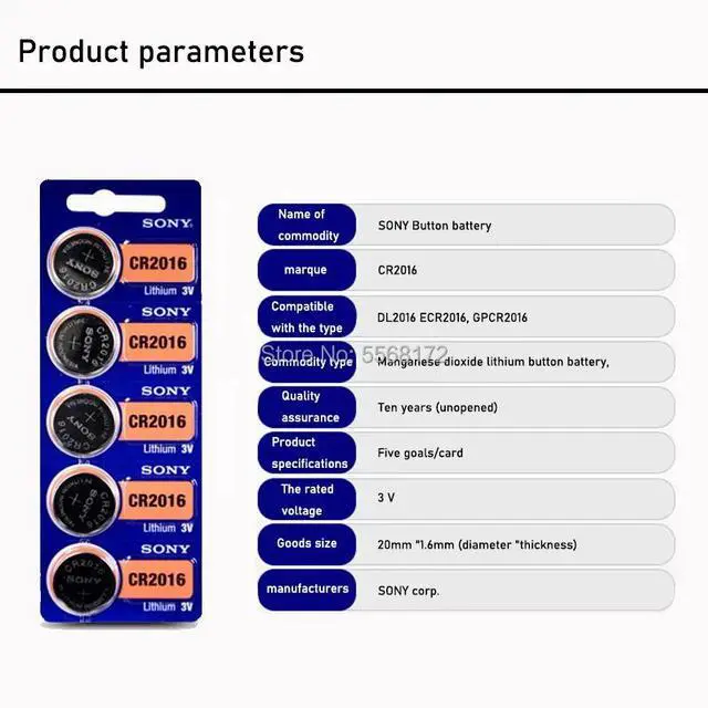 Alt view image 2 of 5 - 5pcs FOR SONY CR2016 Button Batteries 3V CR 2016 LM2016 BR2016 DL2016 Cell Coin Lithium Battery For Watch Electronic Toy Remote