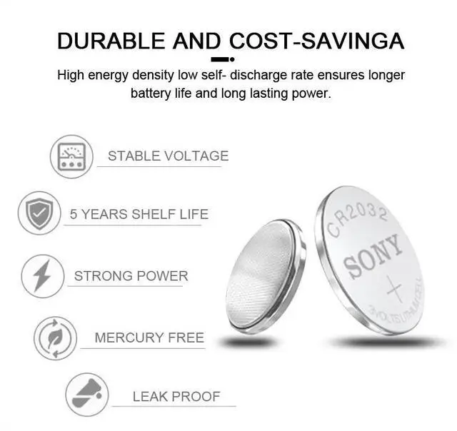 Alt view image 2 of 6 - 2PC For SONY CR2032 battery 3V Lithium Batteries BR2032 DL2032 ECR2032 CR 2032 Button Coin Battery For Watch Calculator