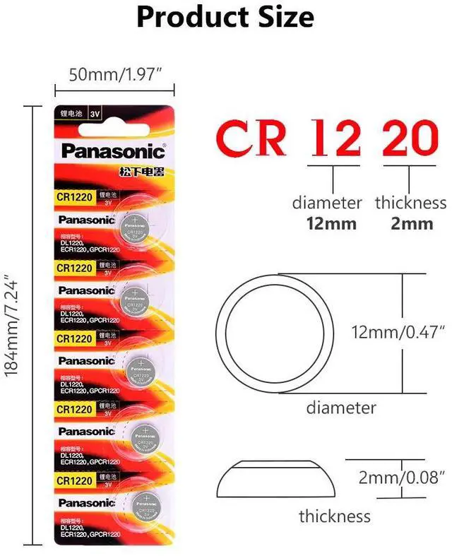 Alt view image 3 of 6 - 5pcs  High Energy Cr1220 CR 1220 3v Button Cell Coin Batteries For Watch DL1220 BR1220 ECR1220 LM1220 KCR1220 KL1220