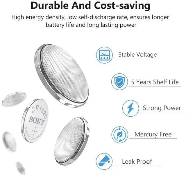 Alt view image 4 of 6 - 2020  2Pcs  CR1620 Button Cell Coin Batteries CR1620 Car Remote Control Electric Alarm 1620 ECR1620 DL1620 3V Lithium Battery