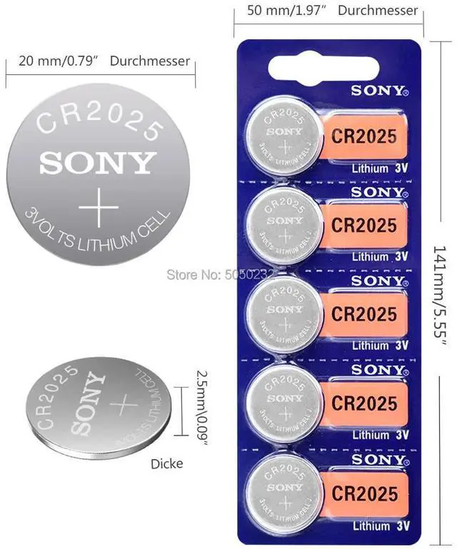 Alt view image 2 of 6 - 5PCS FOR SONY cr2025 Button Cell Batteries cr 2025 DL2025 LM2025 3V Lithium Coin Battery For Watch Weight Scale