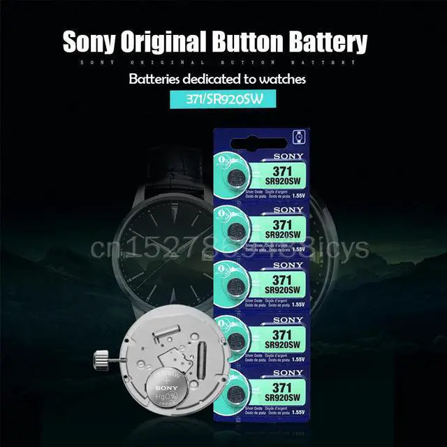 Alt view image 2 of 6 - 5PCS Sony 371 SR920SW AG6 920 LR920 LR69 171 370A 371A 1.55V Silver Oxide Battery For Watch Calculator Button Cell Coin