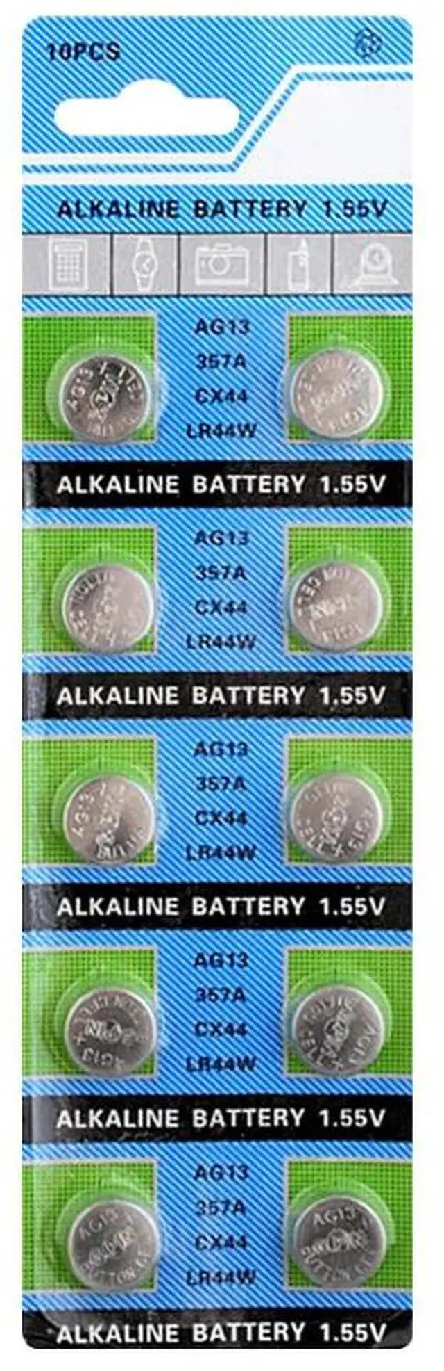 Alt view image 2 of 6 - 20x LR44 A76 AG13 Alkaline Coin Cell S76 S76E SR1154 SR44 SR44SW SB-A9 SG13 SP303 SR44W SR47 V13GA V303 V357 Button Battery